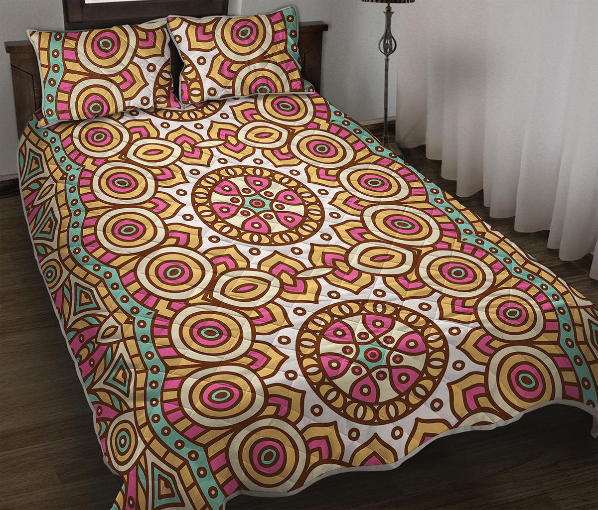 Pastel Ethnic Mandala Print Quilt Bed Set