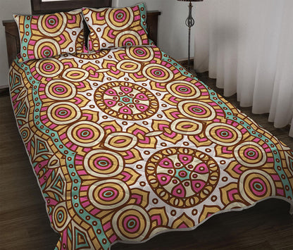Pastel Ethnic Mandala Print Quilt Bed Set