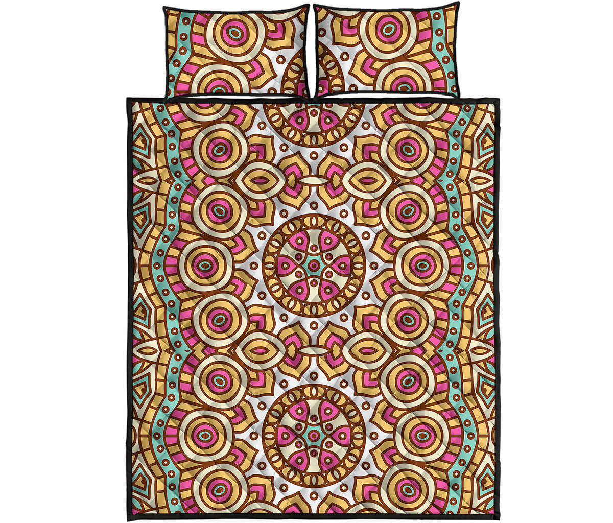 Pastel Ethnic Mandala Print Quilt Bed Set