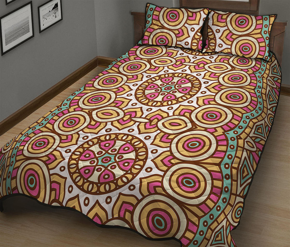 Pastel Ethnic Mandala Print Quilt Bed Set