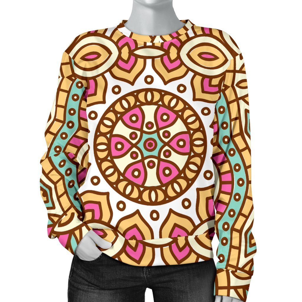 Pastel Ethnic Mandala Print Women's Crewneck Sweatshirt GearFrost