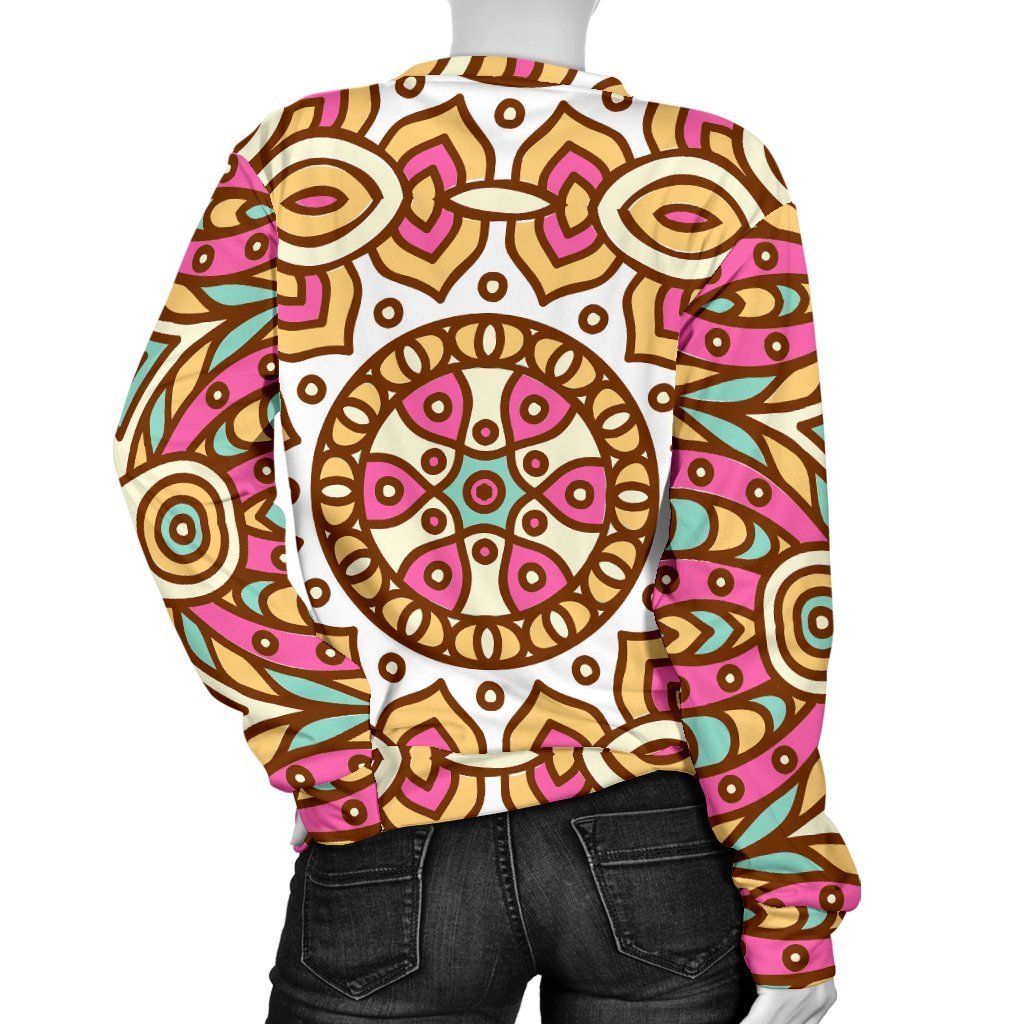 Pastel Ethnic Mandala Print Women's Crewneck Sweatshirt GearFrost