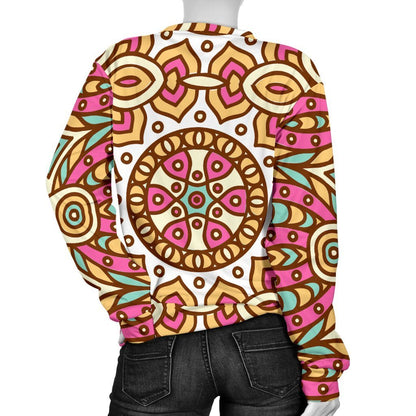 Pastel Ethnic Mandala Print Women's Crewneck Sweatshirt GearFrost
