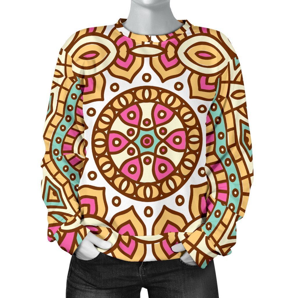 Pastel Ethnic Mandala Print Women's Crewneck Sweatshirt GearFrost