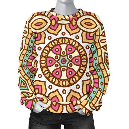 Pastel Ethnic Mandala Print Women's Crewneck Sweatshirt GearFrost