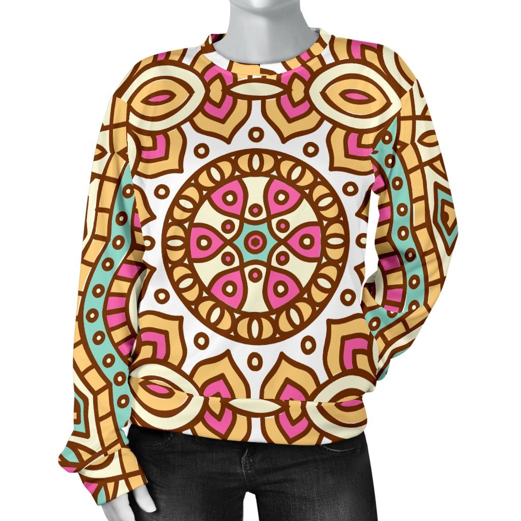 Pastel Ethnic Mandala Print Women's Crewneck Sweatshirt GearFrost