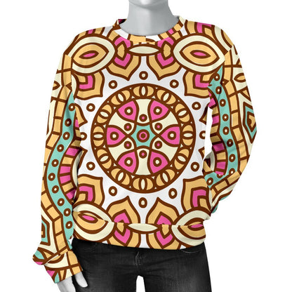 Pastel Ethnic Mandala Print Women's Crewneck Sweatshirt GearFrost