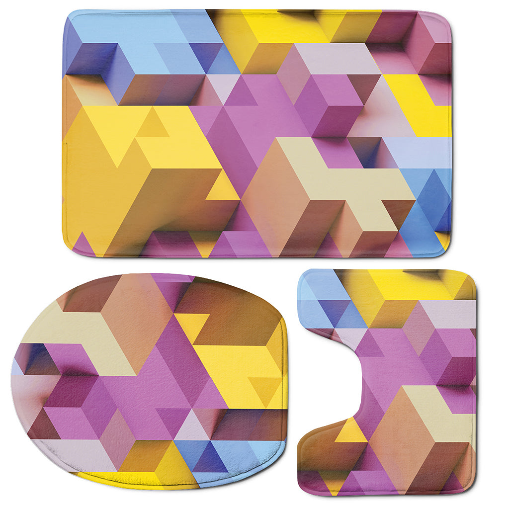 Pastel Geometric Cubic Print 3 Piece Bath Mat Set