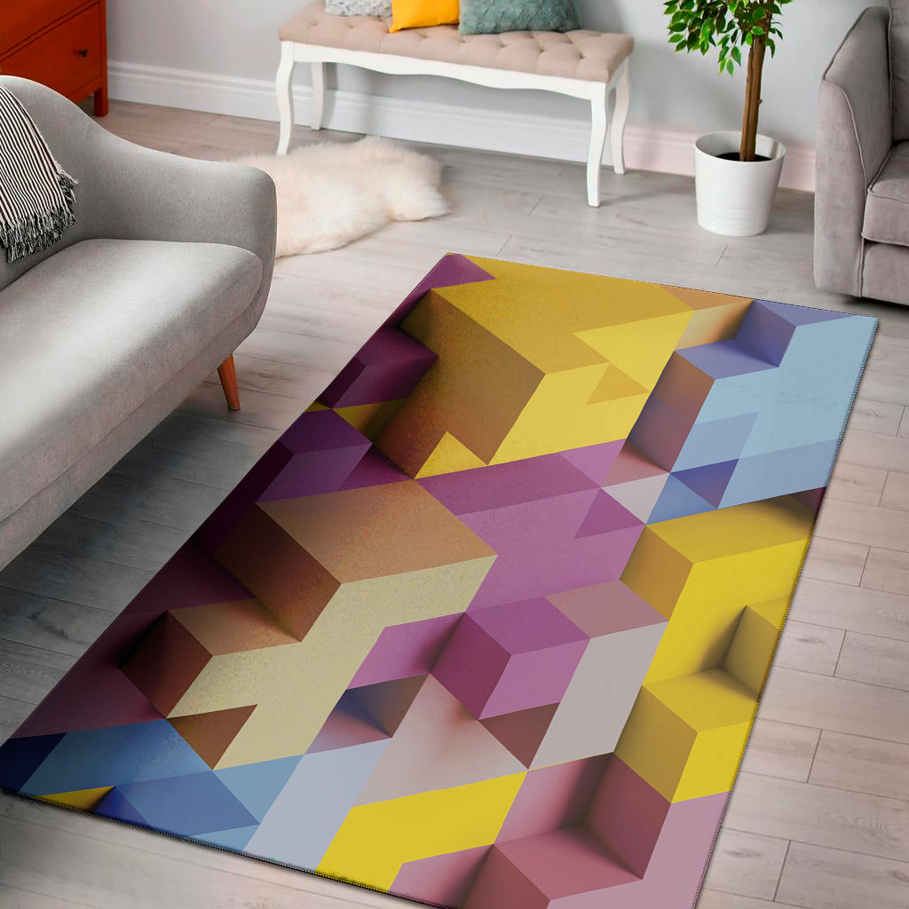 Pastel Geometric Cubic Print Area Rug