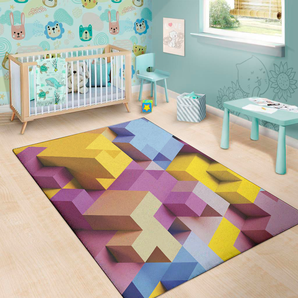 Pastel Geometric Cubic Print Area Rug