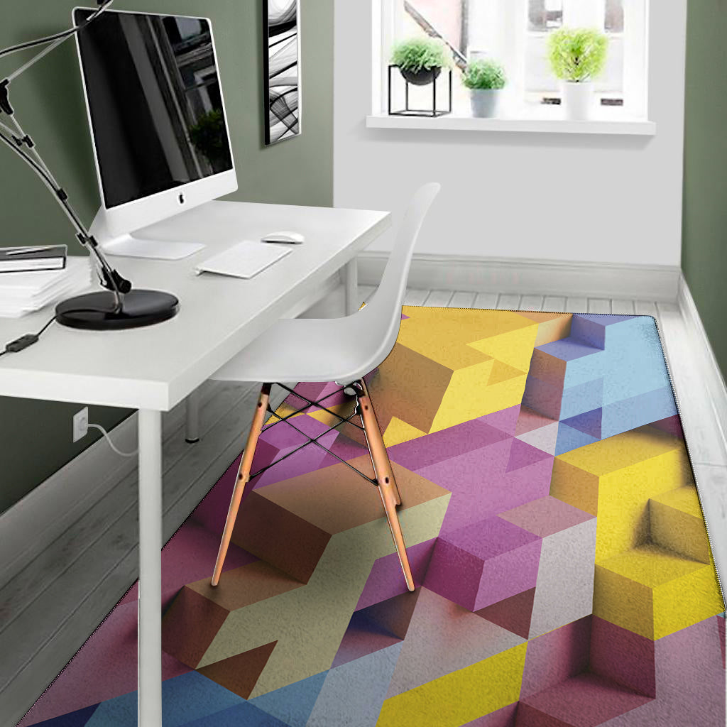 Pastel Geometric Cubic Print Area Rug