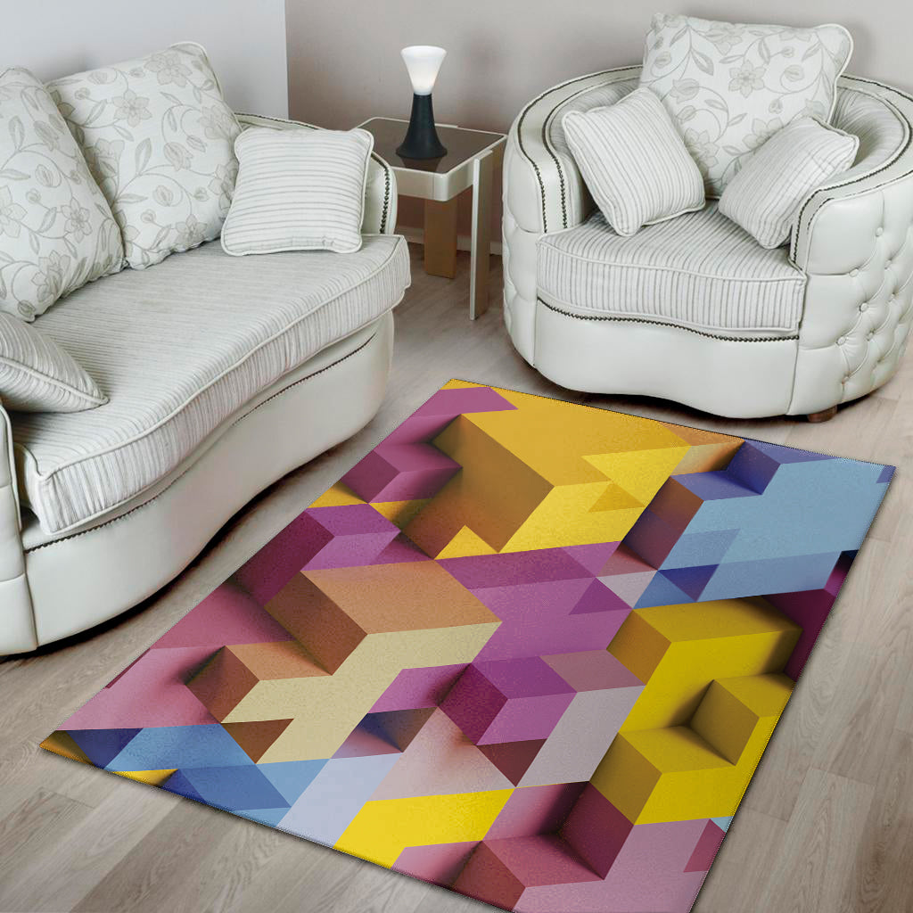Pastel Geometric Cubic Print Area Rug