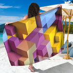 Pastel Geometric Cubic Print Beach Sarong Wrap