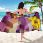 Pastel Geometric Cubic Print Beach Sarong Wrap