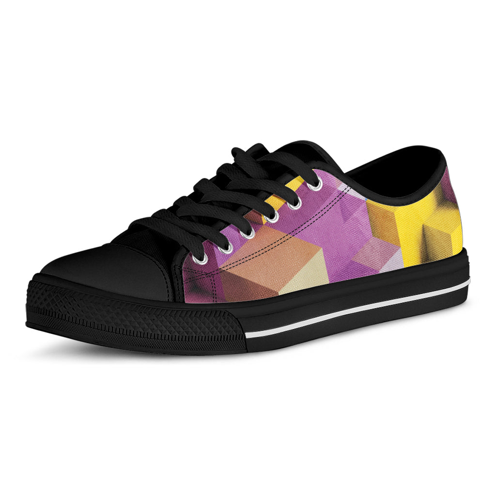 Pastel Geometric Cubic Print Black Low Top Shoes