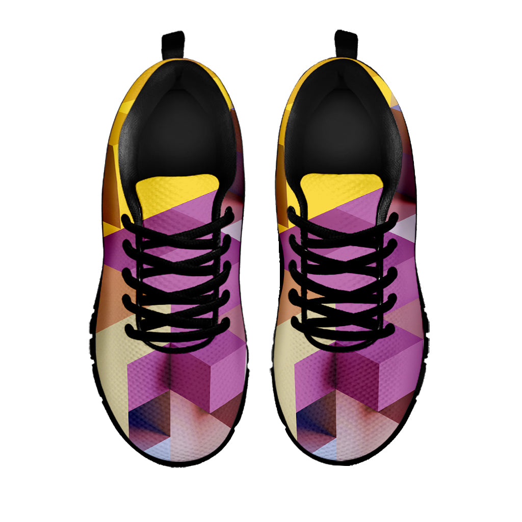 Pastel Geometric Cubic Print Black Sneakers