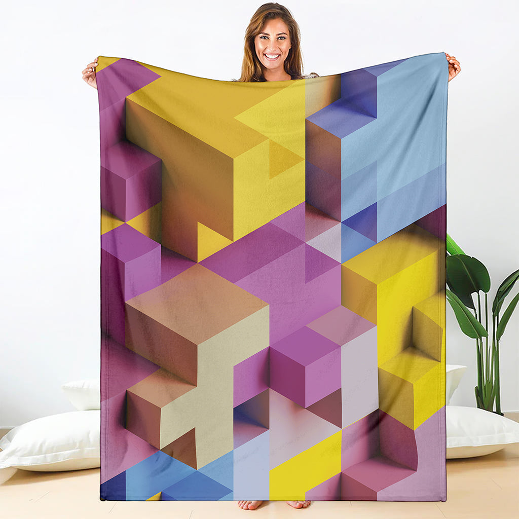 Pastel Geometric Cubic Print Blanket