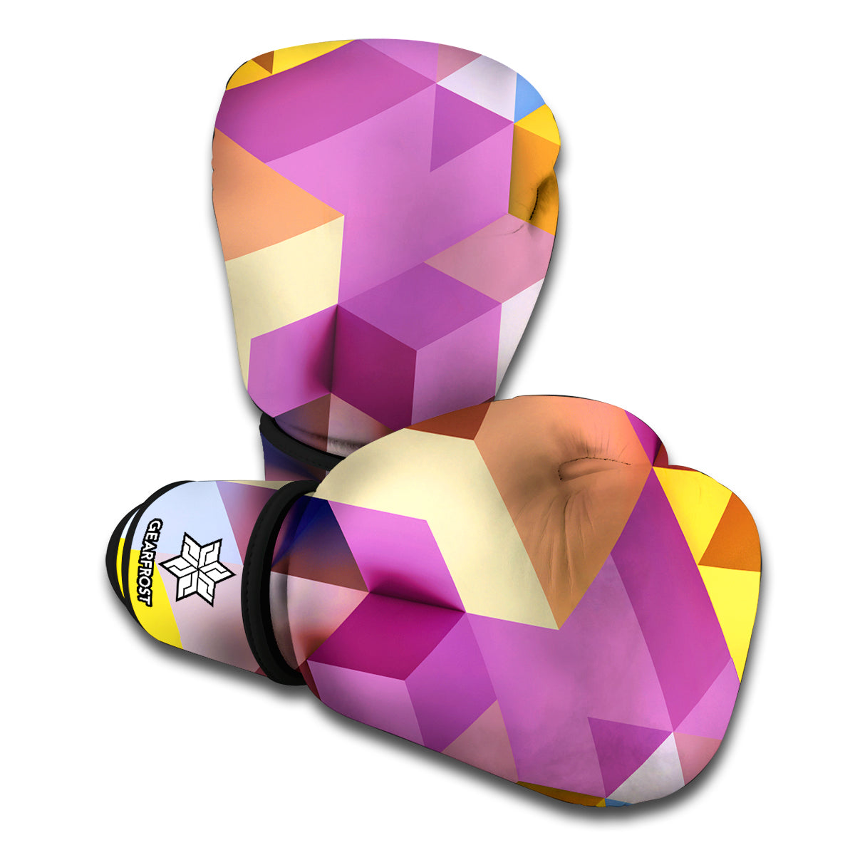 Pastel Geometric Cubic Print Boxing Gloves