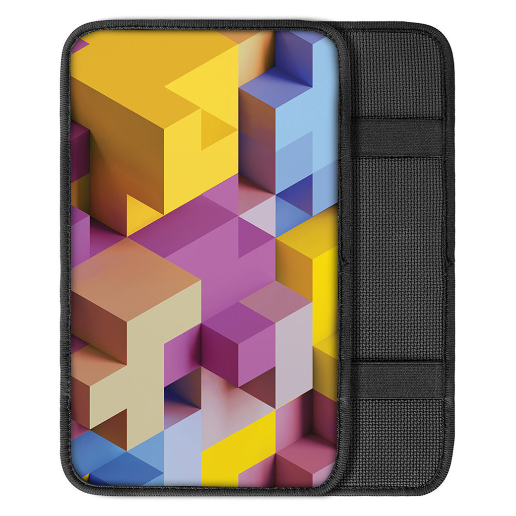 Pastel Geometric Cubic Print Car Center Console Cover