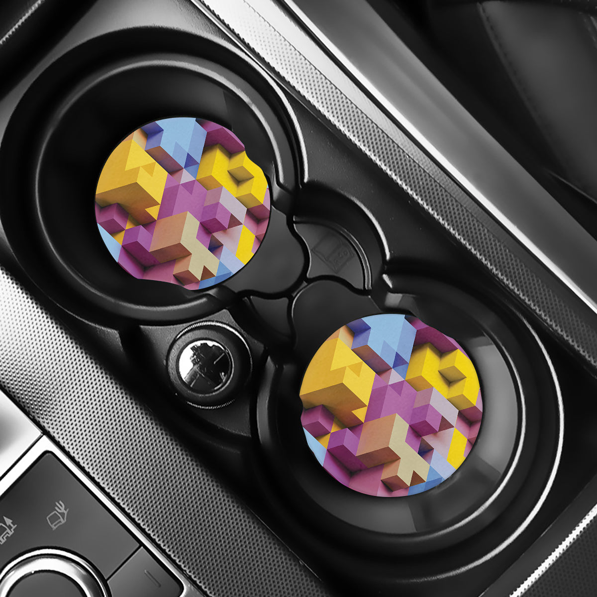 Pastel Geometric Cubic Print Car Coasters