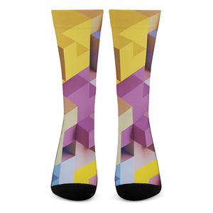 Pastel Geometric Cubic Print Crew Socks