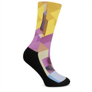 Pastel Geometric Cubic Print Crew Socks