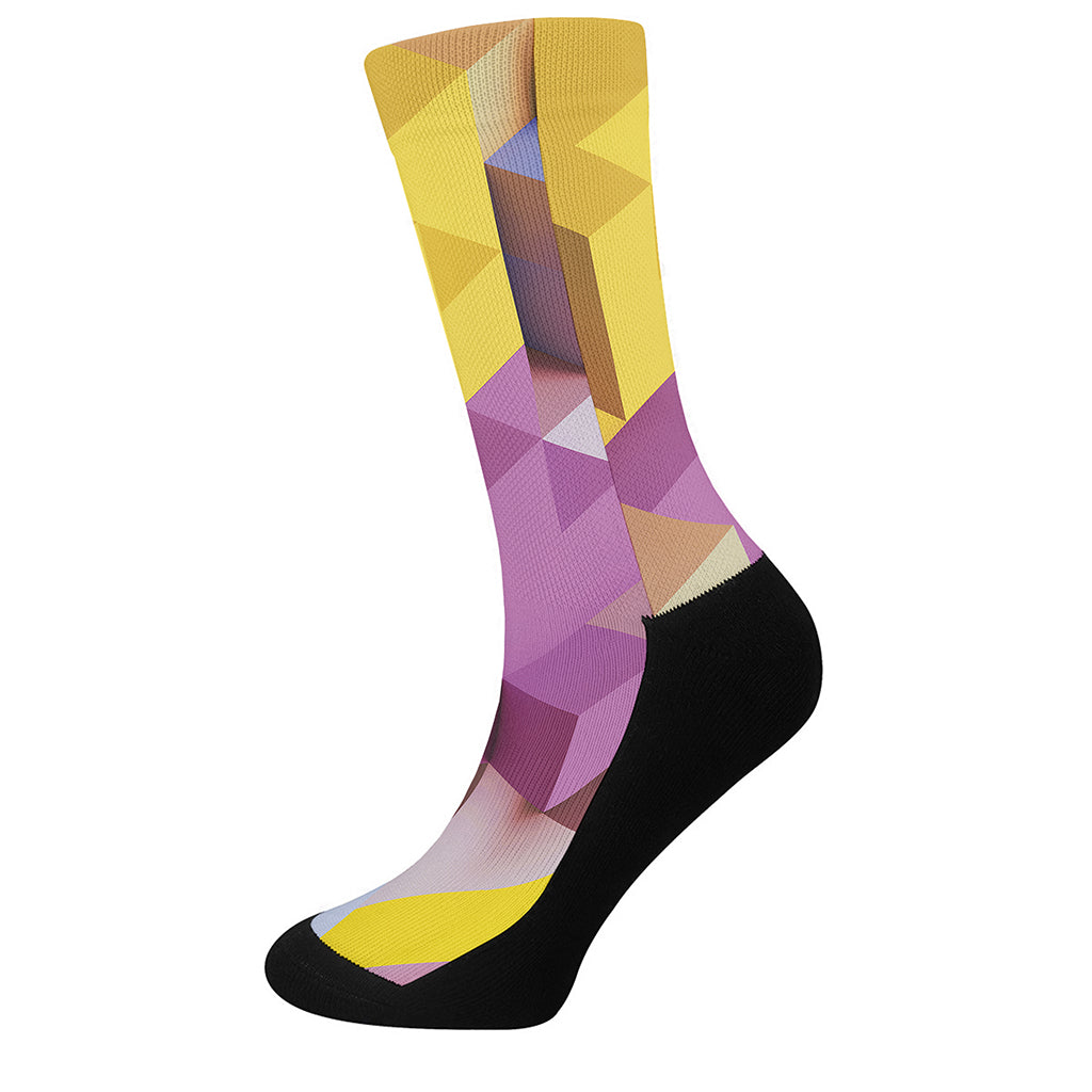 Pastel Geometric Cubic Print Crew Socks