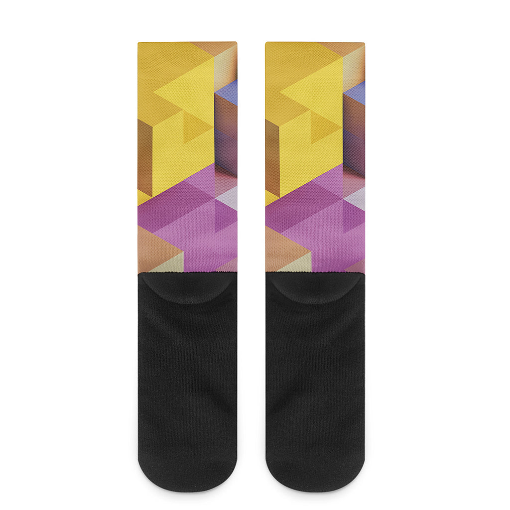 Pastel Geometric Cubic Print Crew Socks