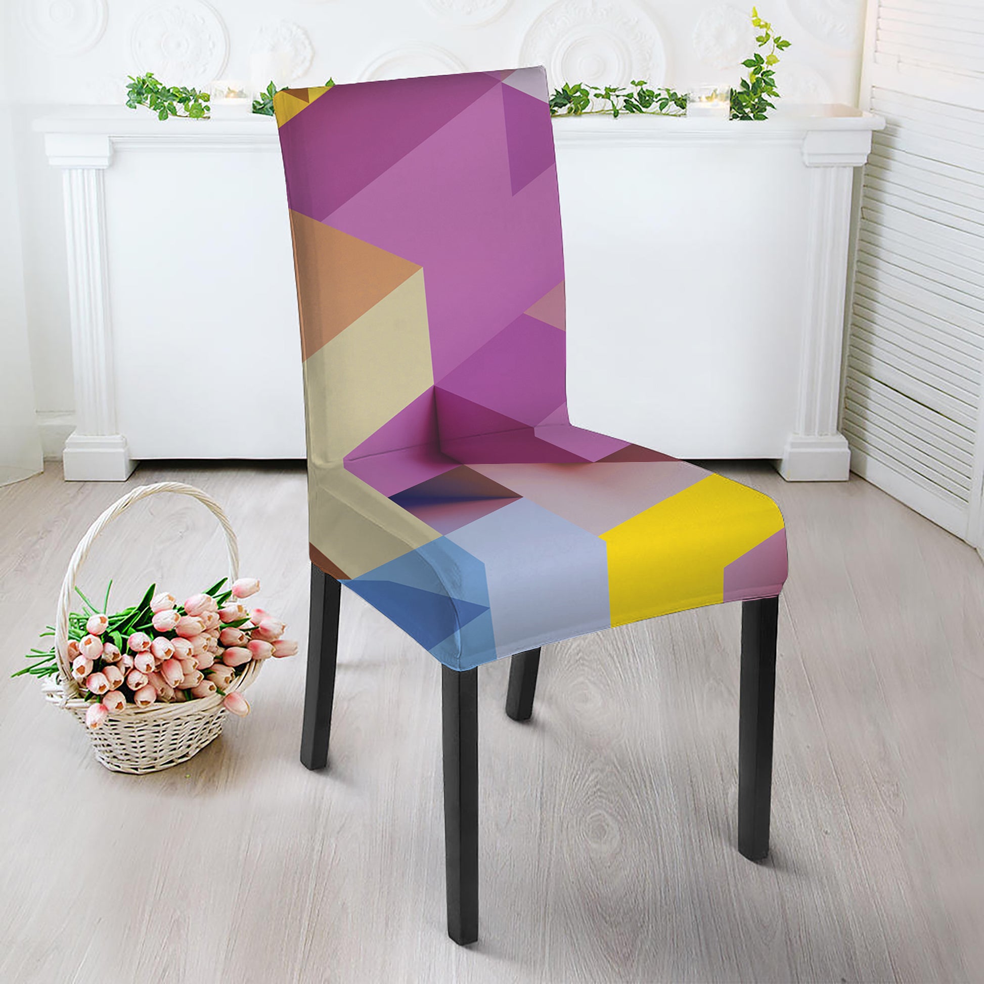 Pastel Geometric Cubic Print Dining Chair Slipcover