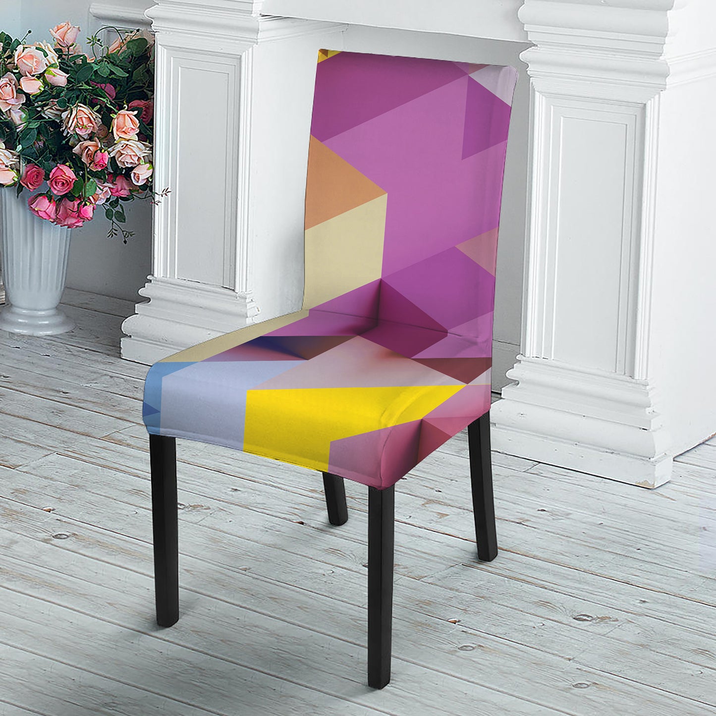 Pastel Geometric Cubic Print Dining Chair Slipcover