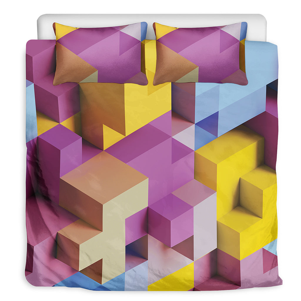 Pastel Geometric Cubic Print Duvet Cover Bedding Set
