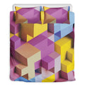 Pastel Geometric Cubic Print Duvet Cover Bedding Set