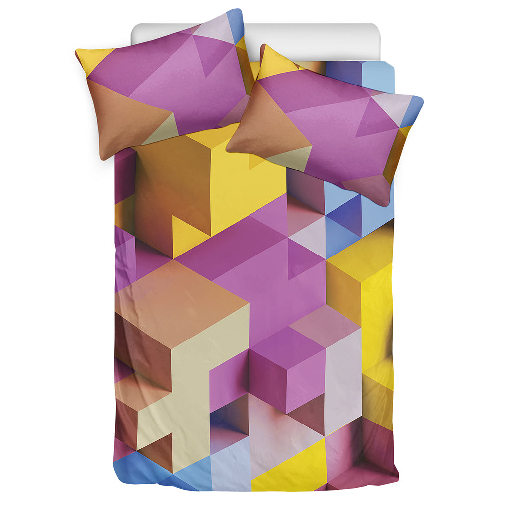 Pastel Geometric Cubic Print Duvet Cover Bedding Set