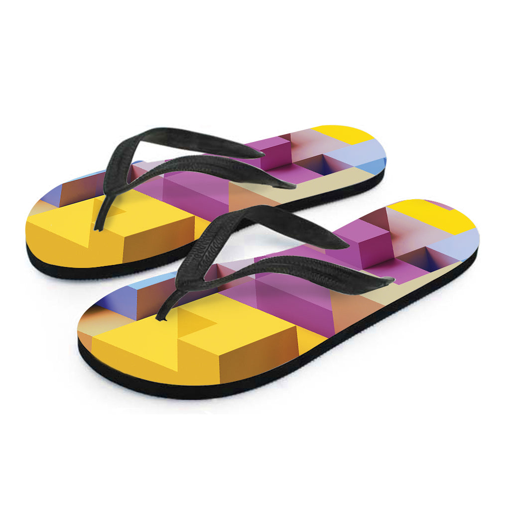 Pastel Geometric Cubic Print Flip Flops