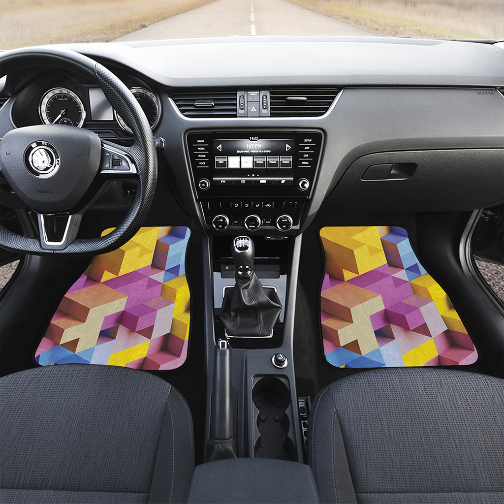 Pastel Geometric Cubic Print Front and Back Car Floor Mats