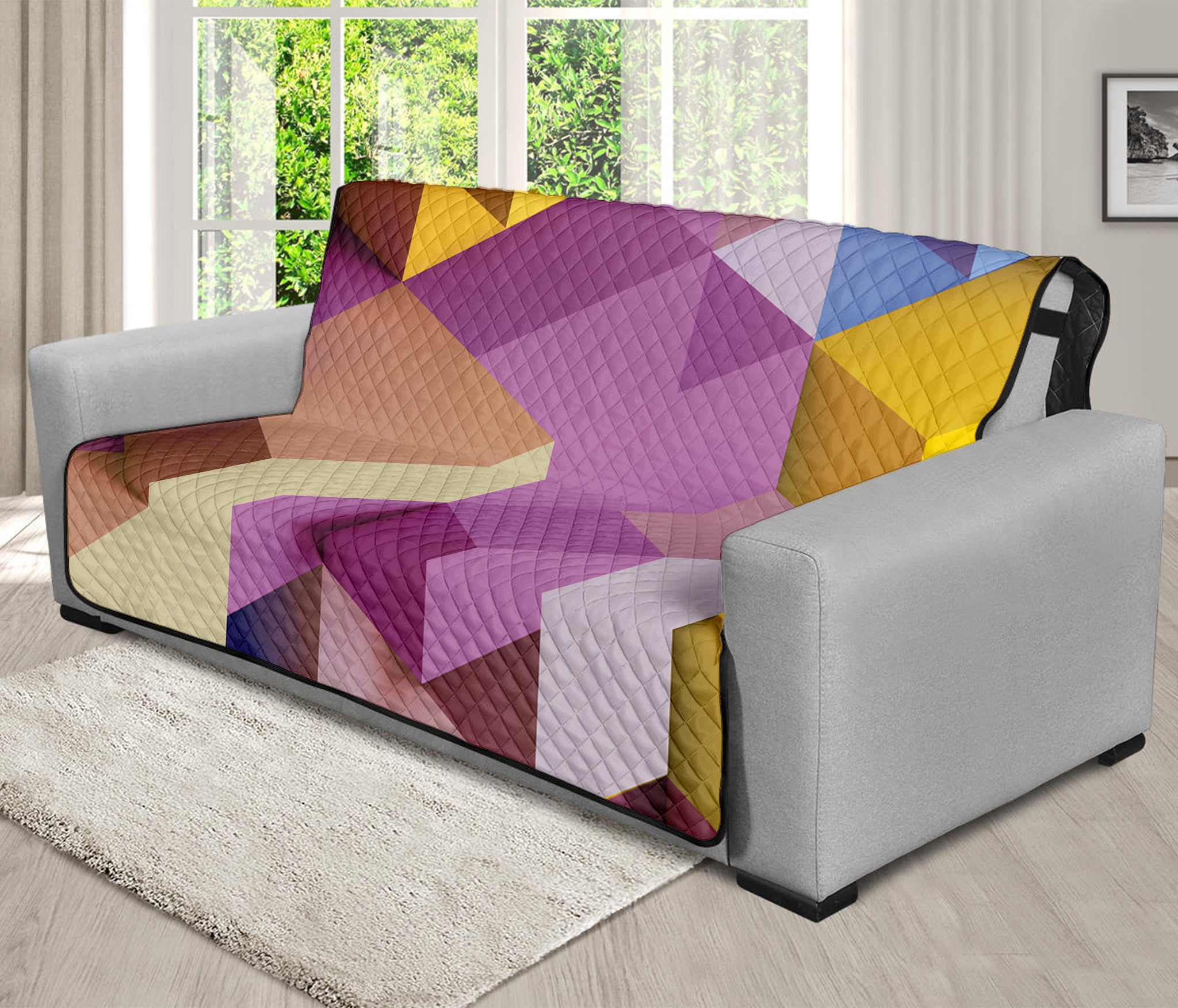 Pastel Geometric Cubic Print Futon Protector