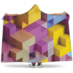 Pastel Geometric Cubic Print Hooded Blanket