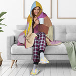 Pastel Geometric Cubic Print Hooded Blanket