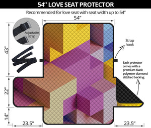 Pastel Geometric Cubic Print Loveseat Protector