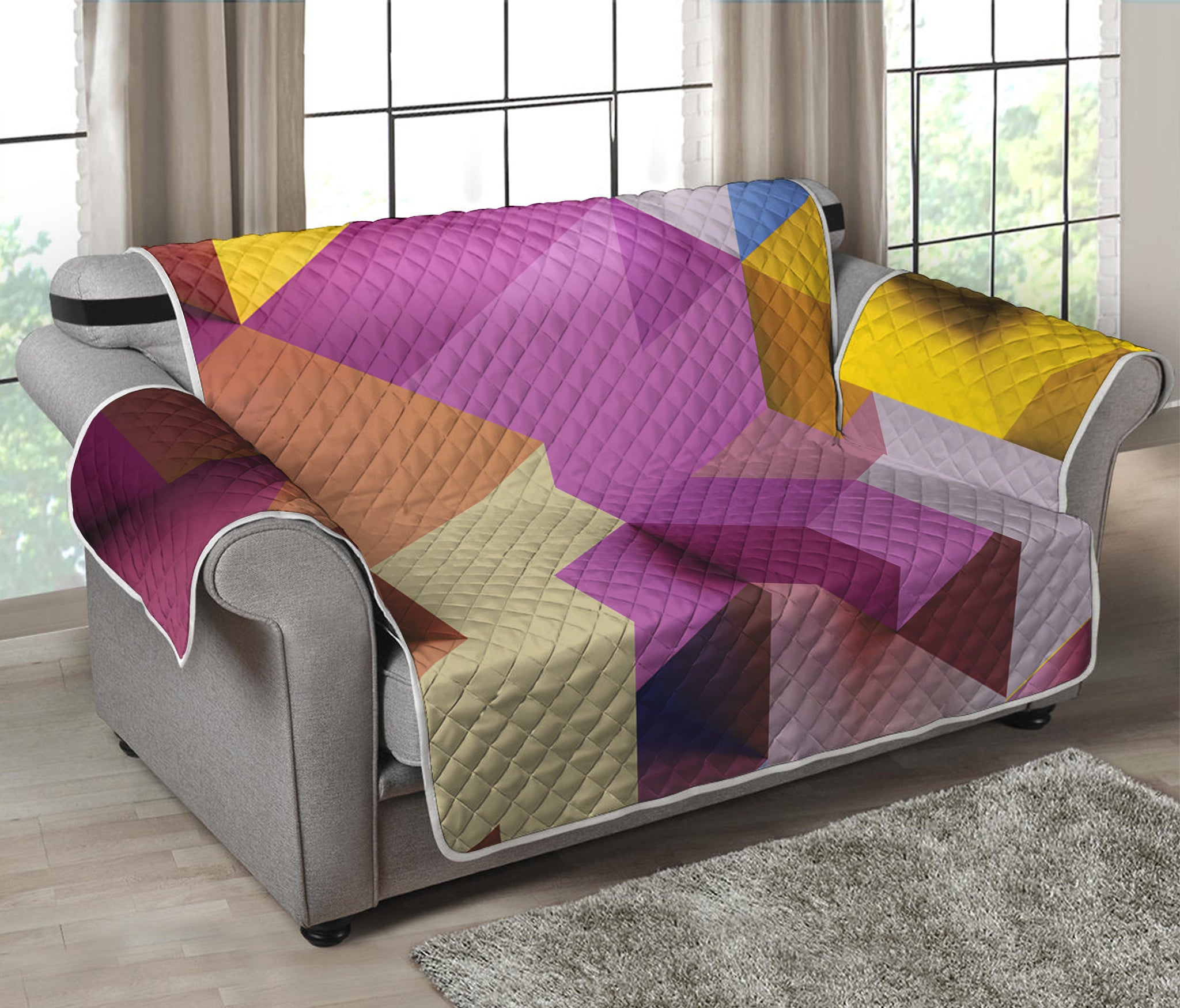 Pastel Geometric Cubic Print Loveseat Protector