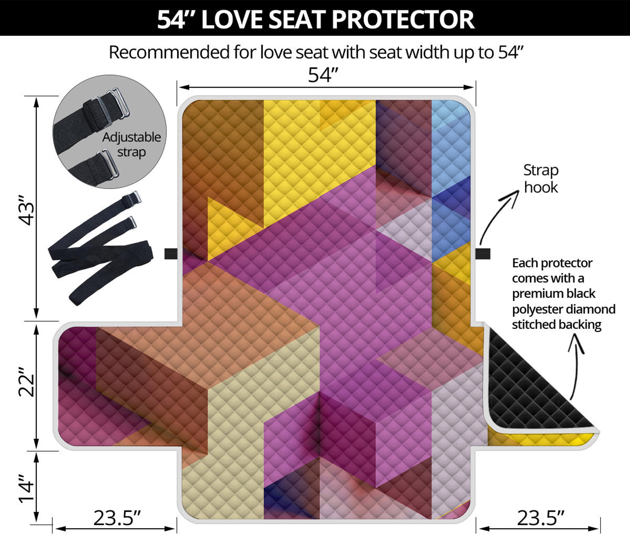 Pastel Geometric Cubic Print Loveseat Protector