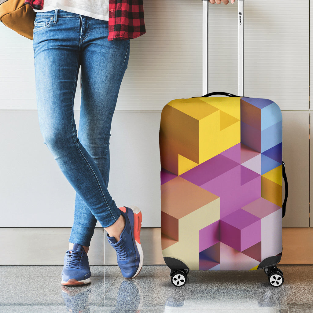 Pastel Geometric Cubic Print Luggage Cover