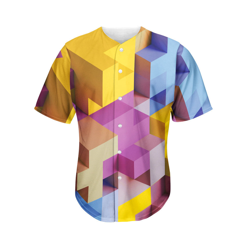 Pastel Geometric Cubic Print Men's Baseball Jersey