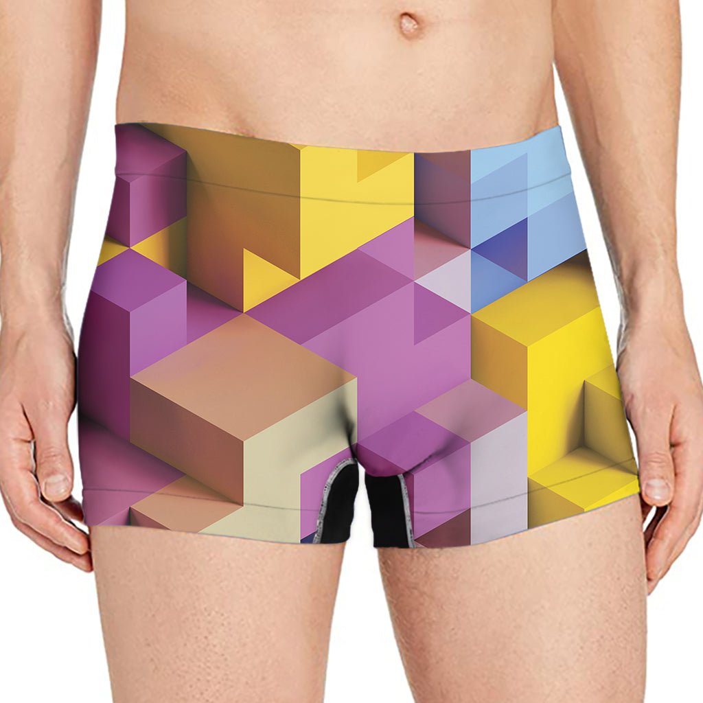 Pastel Geometric Cubic Print Men's Boxer Briefs