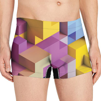 Pastel Geometric Cubic Print Men's Boxer Briefs
