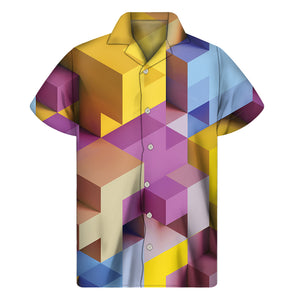 Pastel Geometric Cubic Print Men's Short Sleeve Shirt