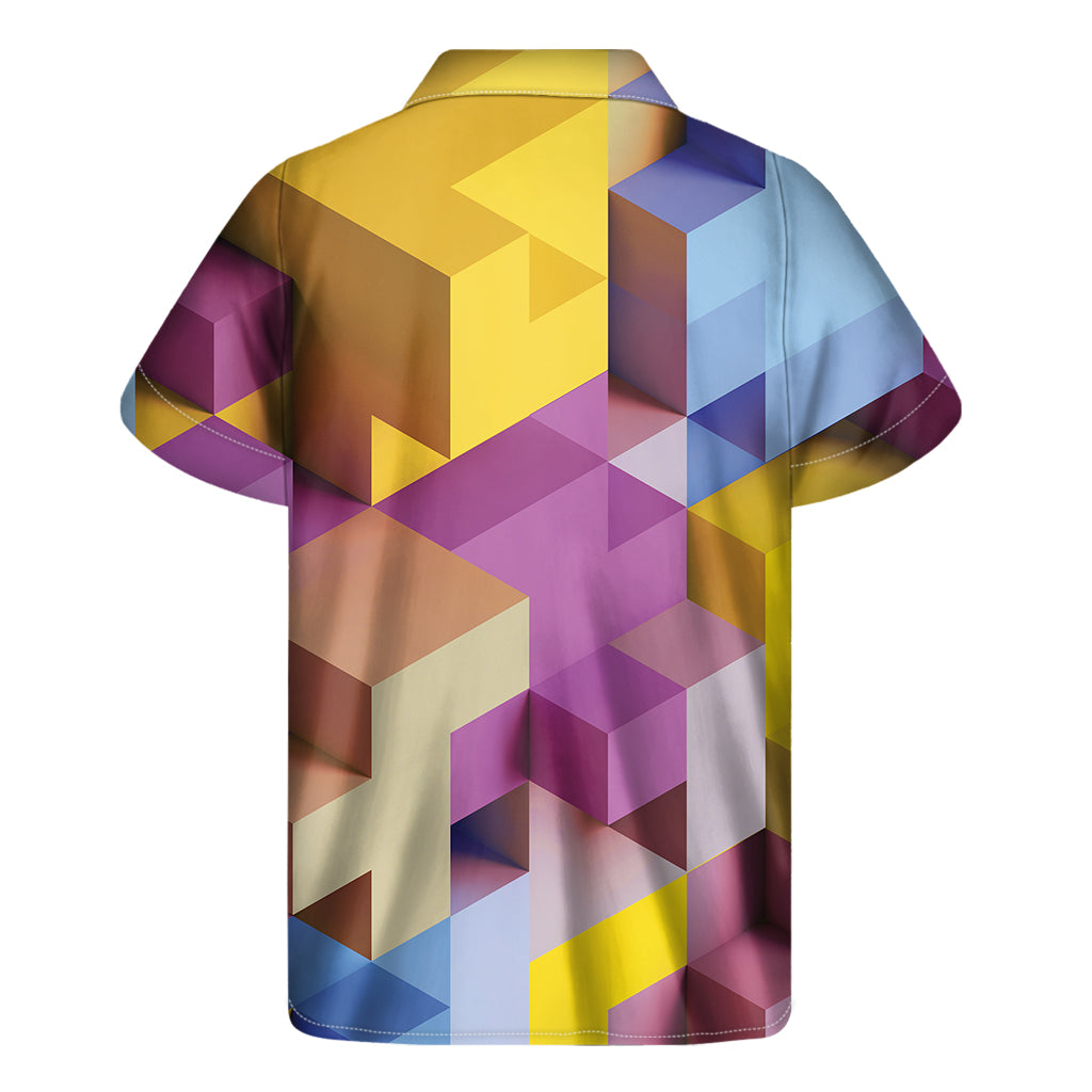 Pastel Geometric Cubic Print Men's Short Sleeve Shirt