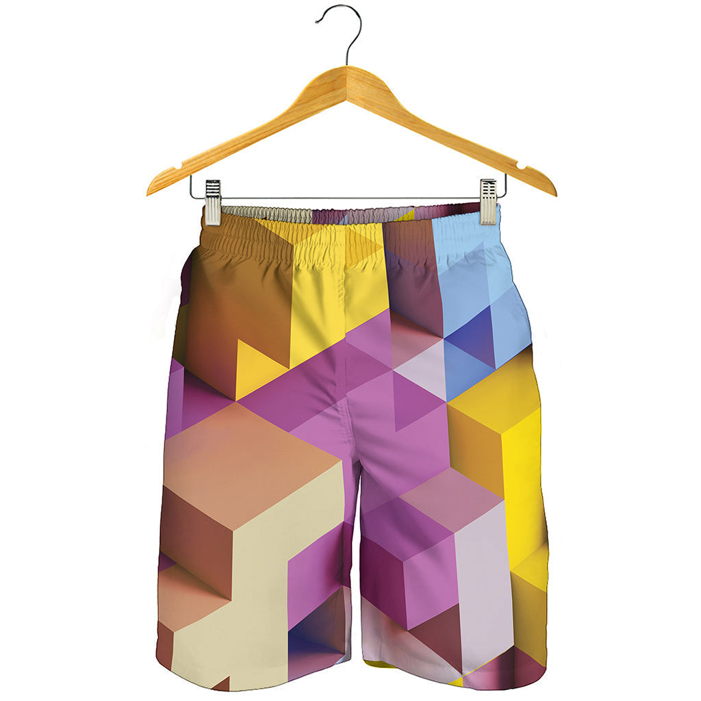 Pastel Geometric Cubic Print Men's Shorts