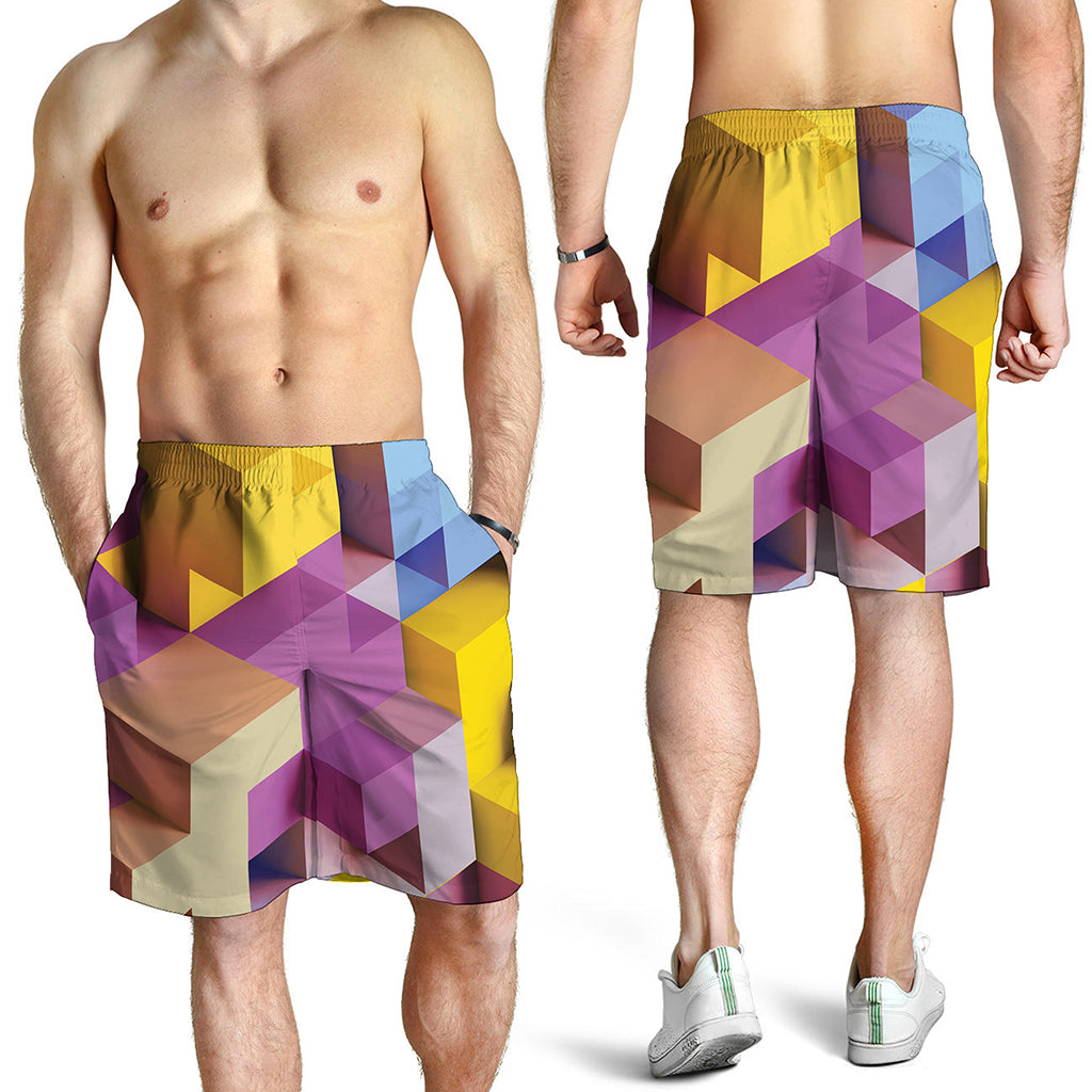 Pastel Geometric Cubic Print Men's Shorts