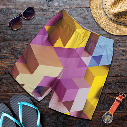 Pastel Geometric Cubic Print Men's Shorts